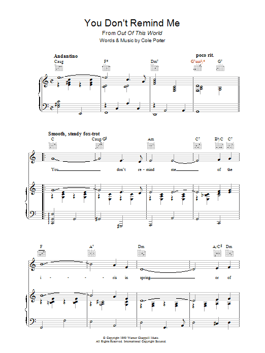 Cole Porter You Don't Remind Me sheet music notes and chords arranged for Piano, Vocal & Guitar Chords