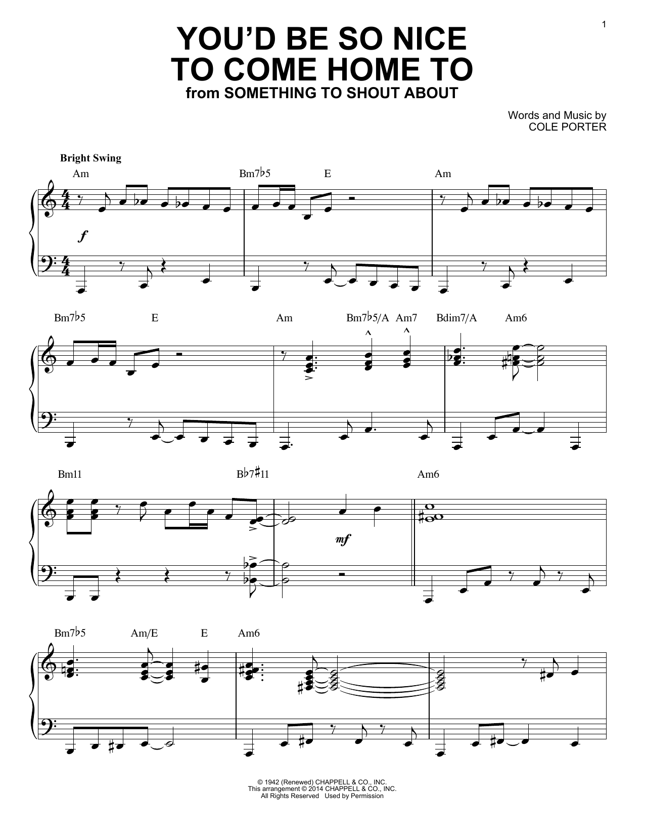 Cole Porter You'd Be So Nice To Come Home To [Jazz version] (arr. Brent Edstrom) sheet music notes and chords arranged for Piano Solo