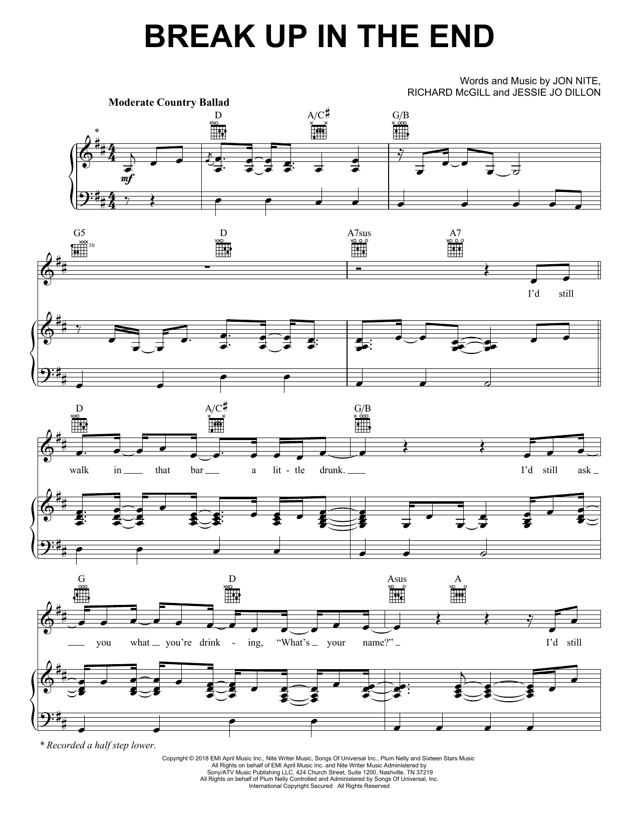 Cole Swindell Break Up In The End sheet music notes and chords arranged for Piano, Vocal & Guitar Chords (Right-Hand Melody)