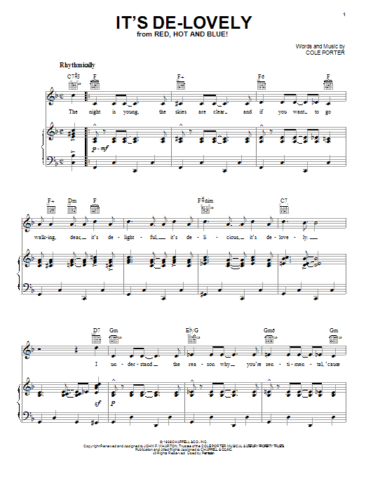 Cole Porter It's De-Lovely sheet music notes and chords arranged for Piano, Vocal & Guitar Chords (Right-Hand Melody)