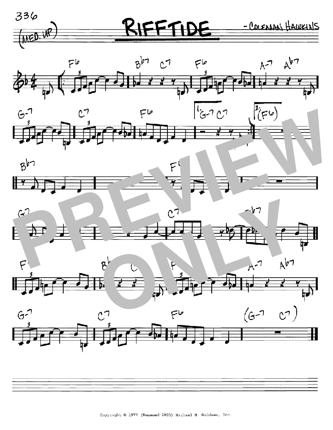 Coleman Hawkins Rifftide sheet music notes and chords arranged for Tenor Sax Transcription