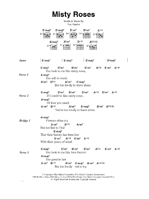 Colin Blunstone Misty Roses sheet music notes and chords arranged for Guitar Chords/Lyrics