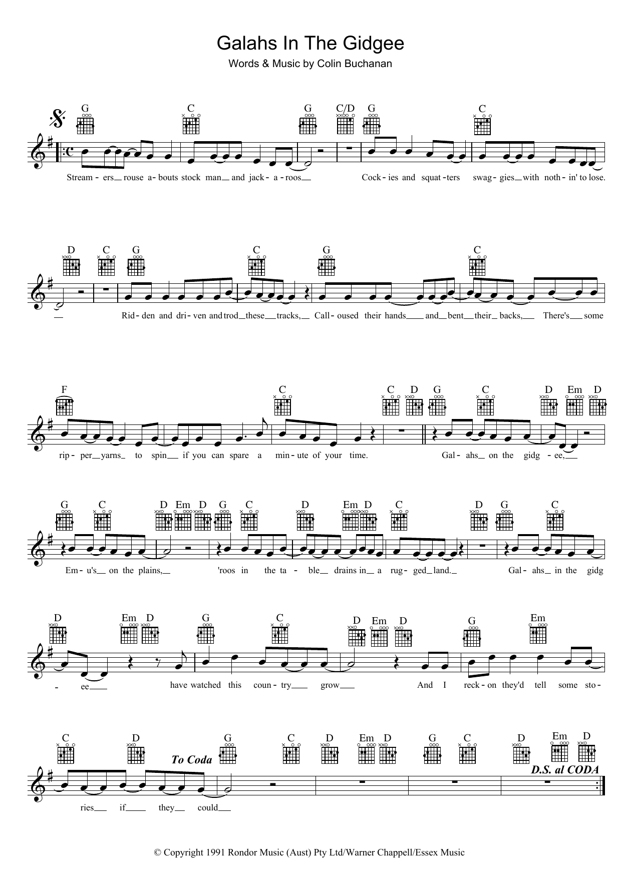 Colin Buchanan Galahs In The Gidgee sheet music notes and chords arranged for Lead Sheet / Fake Book