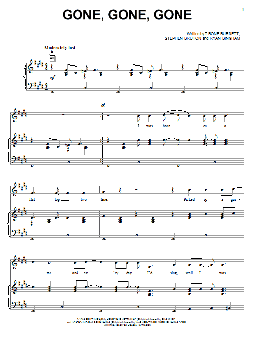 Colin Farrell Gone, Gone, Gone sheet music notes and chords arranged for Piano, Vocal & Guitar Chords (Right-Hand Melody)