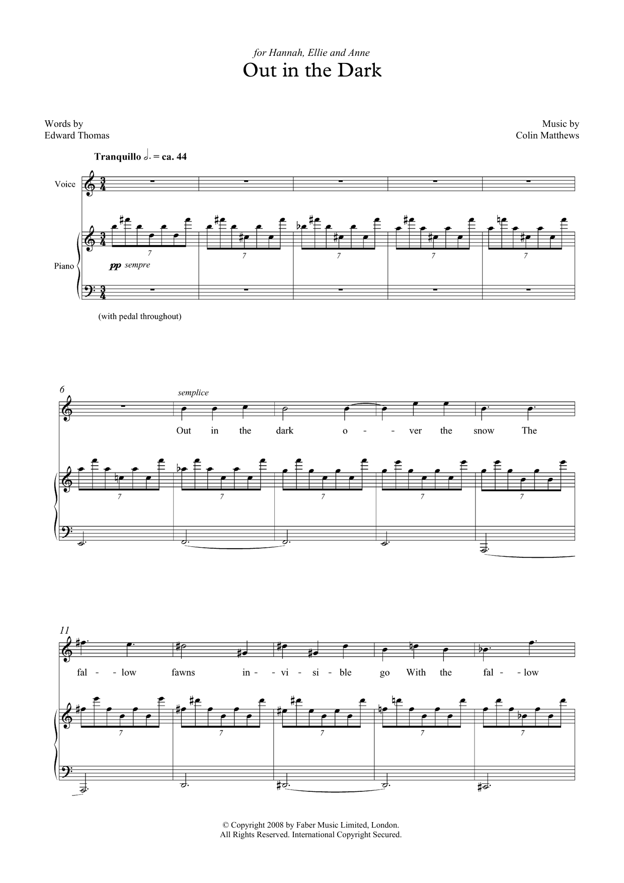 Colin Matthews Out in the Dark (for soprano and piano) sheet music notes and chords arranged for Piano & Vocal