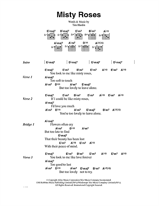 Colin Blunstone Misty Roses sheet music notes and chords arranged for Guitar Chords/Lyrics