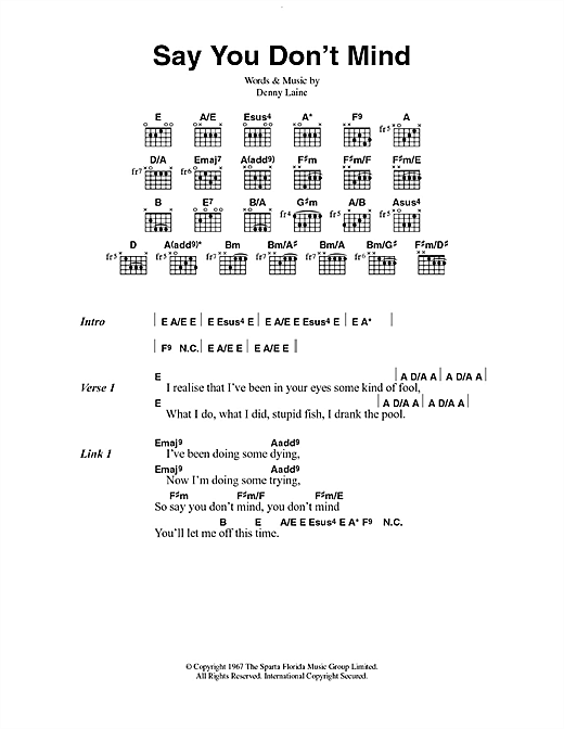 Colin Blunstone Say You Don't Mind sheet music notes and chords arranged for Guitar Chords/Lyrics