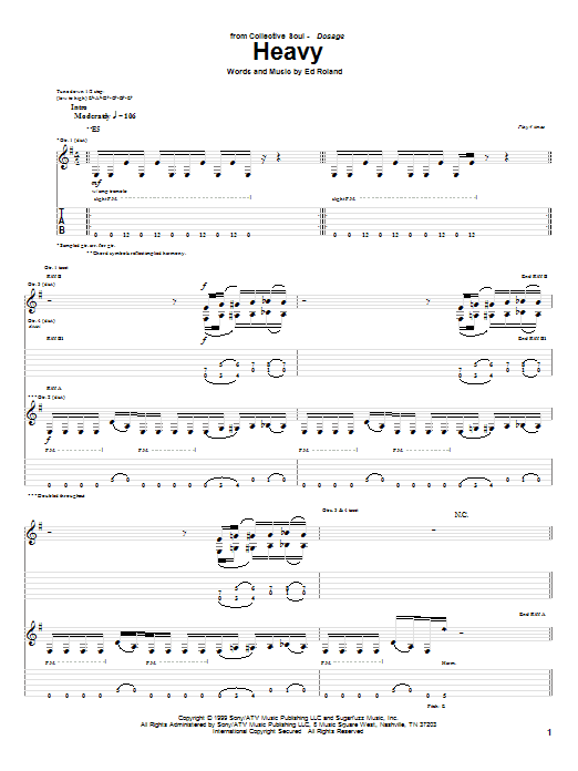 Collective Soul Heavy sheet music notes and chords arranged for Guitar Tab