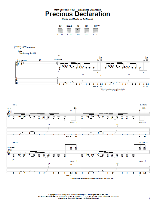 Collective Soul Precious Declaration sheet music notes and chords arranged for Guitar Tab