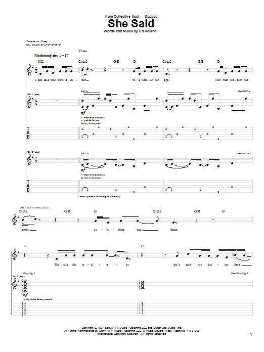 Collective Soul She Said sheet music notes and chords arranged for Guitar Tab