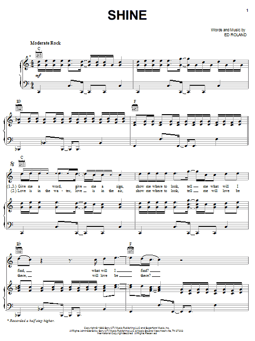 Collective Soul Shine sheet music notes and chords arranged for Piano, Vocal & Guitar Chords (Right-Hand Melody)