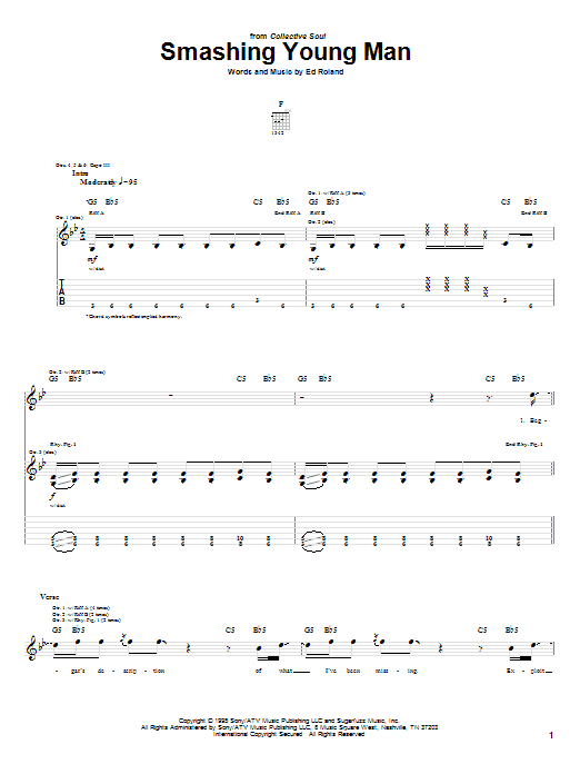 Collective Soul Smashing Young Man sheet music notes and chords arranged for Guitar Tab