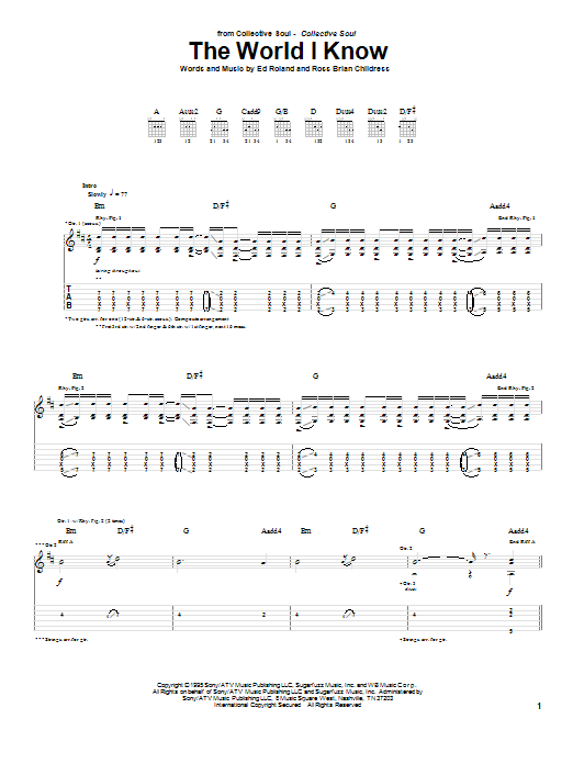 Collective Soul The World I Know sheet music notes and chords arranged for Guitar Lead Sheet