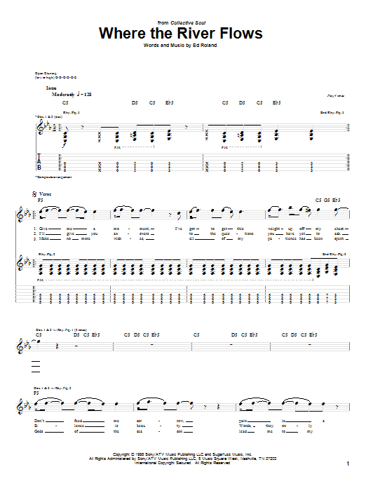 Collective Soul Where The River Flows sheet music notes and chords arranged for Guitar Tab