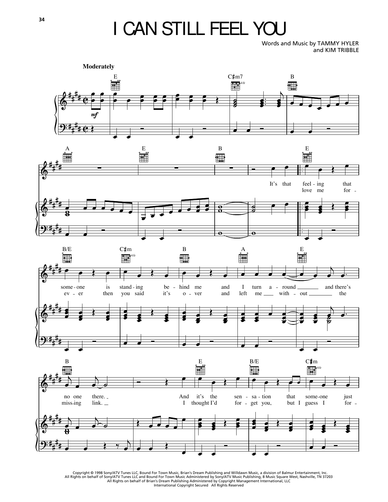 Collin Raye I Can Still Feel You sheet music notes and chords arranged for Piano, Vocal & Guitar Chords (Right-Hand Melody)
