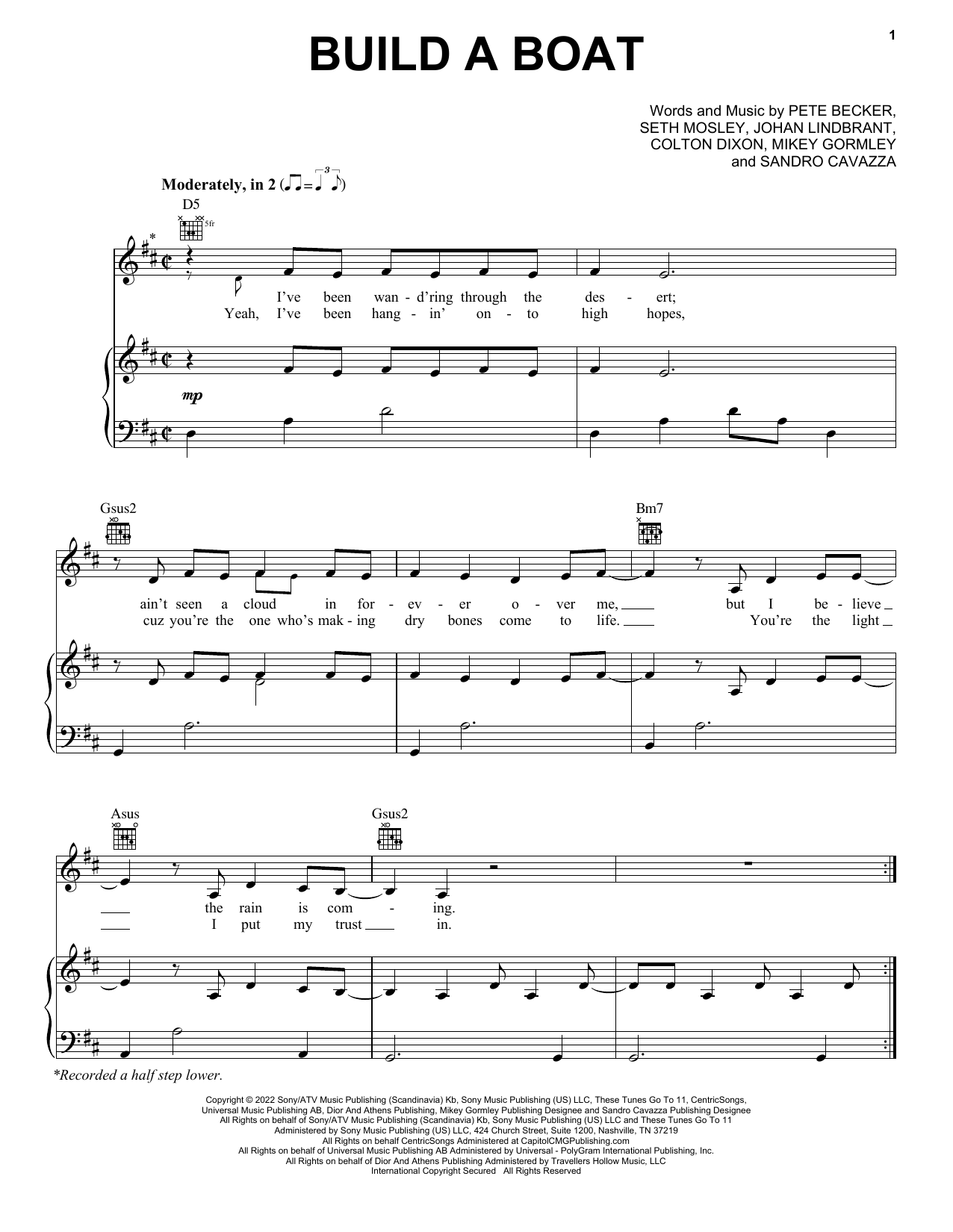 Colton Dixon Build A Boat sheet music notes and chords arranged for Piano, Vocal & Guitar Chords (Right-Hand Melody)