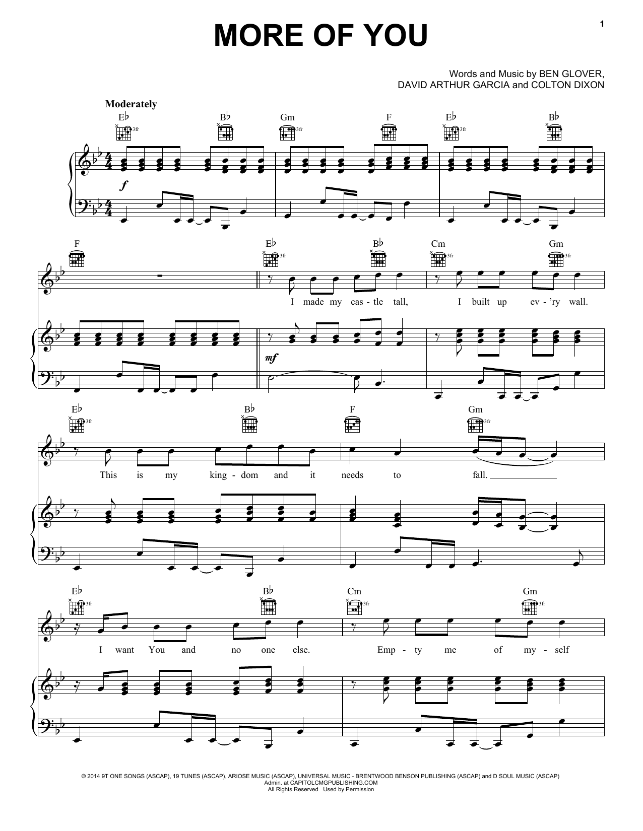 Ben Glover More Of You sheet music notes and chords arranged for Piano, Vocal & Guitar Chords (Right-Hand Melody)