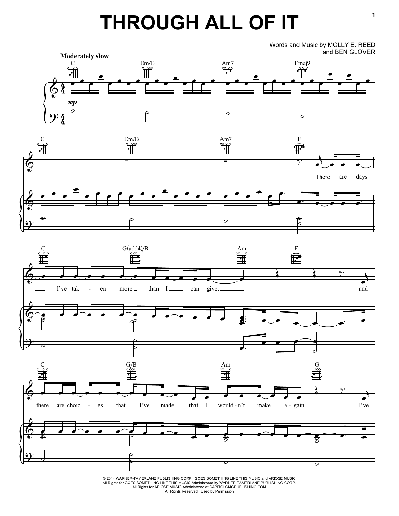 Colton Dixon Through All Of It sheet music notes and chords arranged for Piano, Vocal & Guitar Chords (Right-Hand Melody)