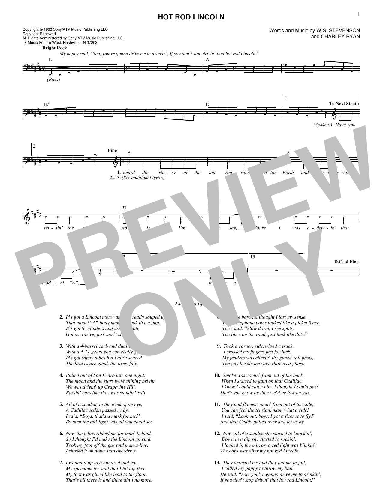 Commander Cody Hot Rod Lincoln sheet music notes and chords arranged for Lead Sheet / Fake Book
