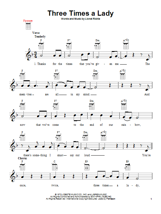Commodores Three Times A Lady sheet music notes and chords arranged for Ukulele