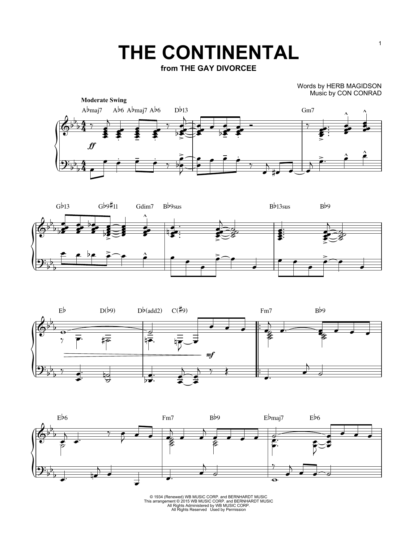 Con Conrad The Continental [Jazz version] (arr. Brent Edstrom) sheet music notes and chords arranged for Piano Solo