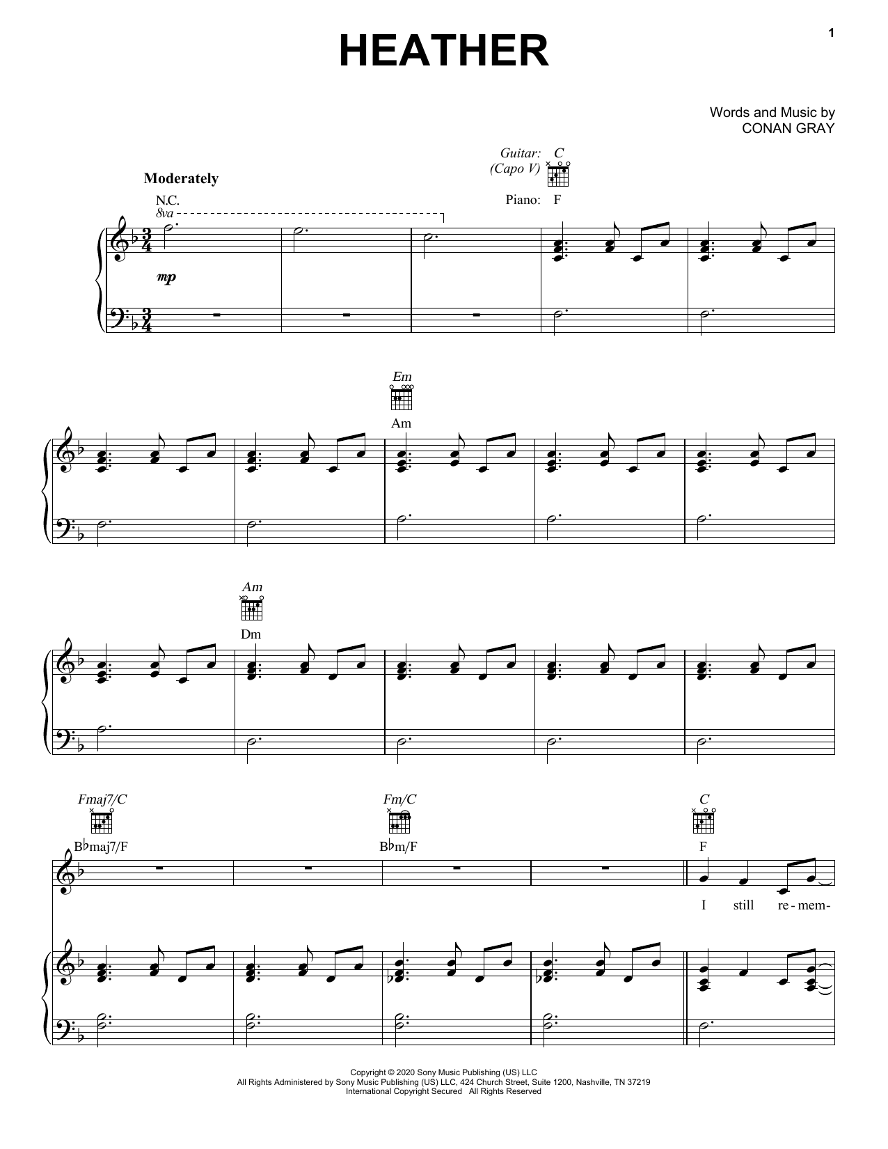 Conan Gray Heather sheet music notes and chords arranged for Guitar Chords/Lyrics