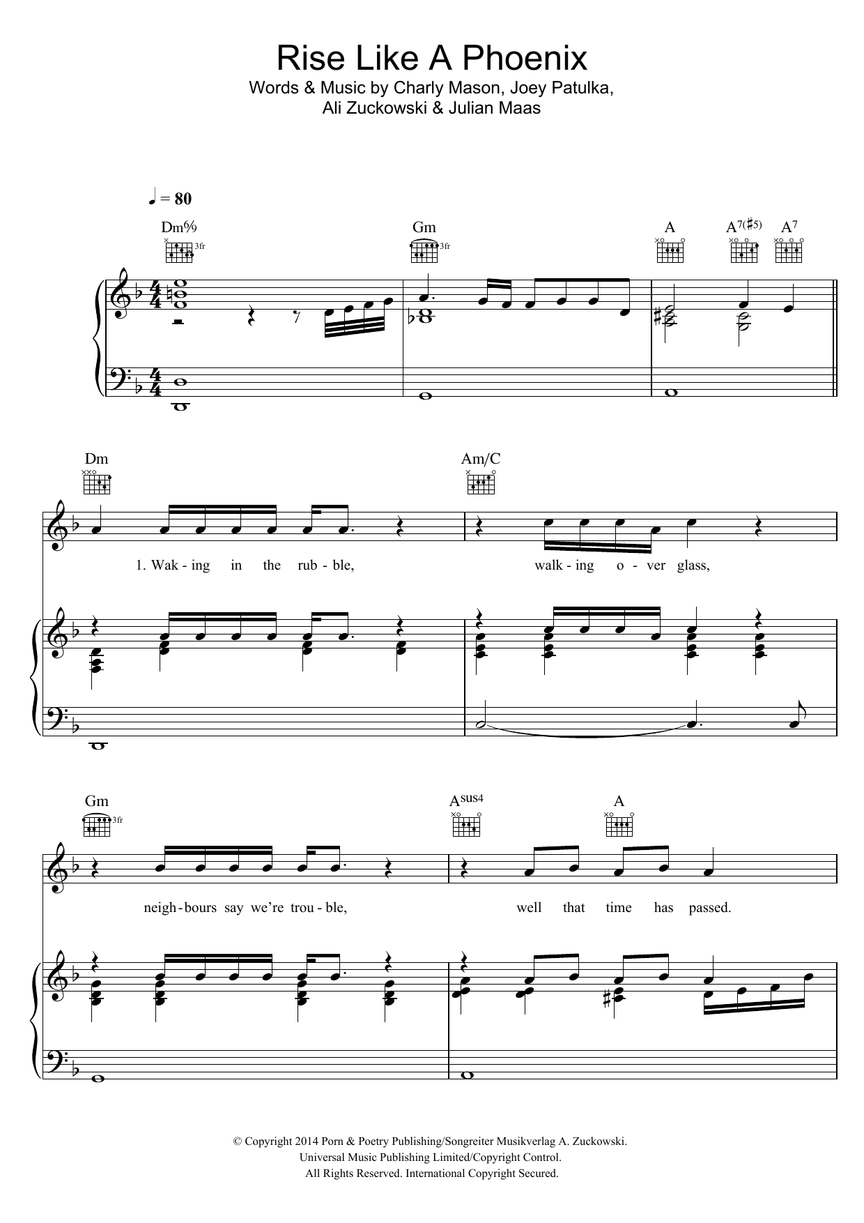 Conchita Wurst Rise Like A Phoenix sheet music notes and chords arranged for Piano, Vocal & Guitar Chords