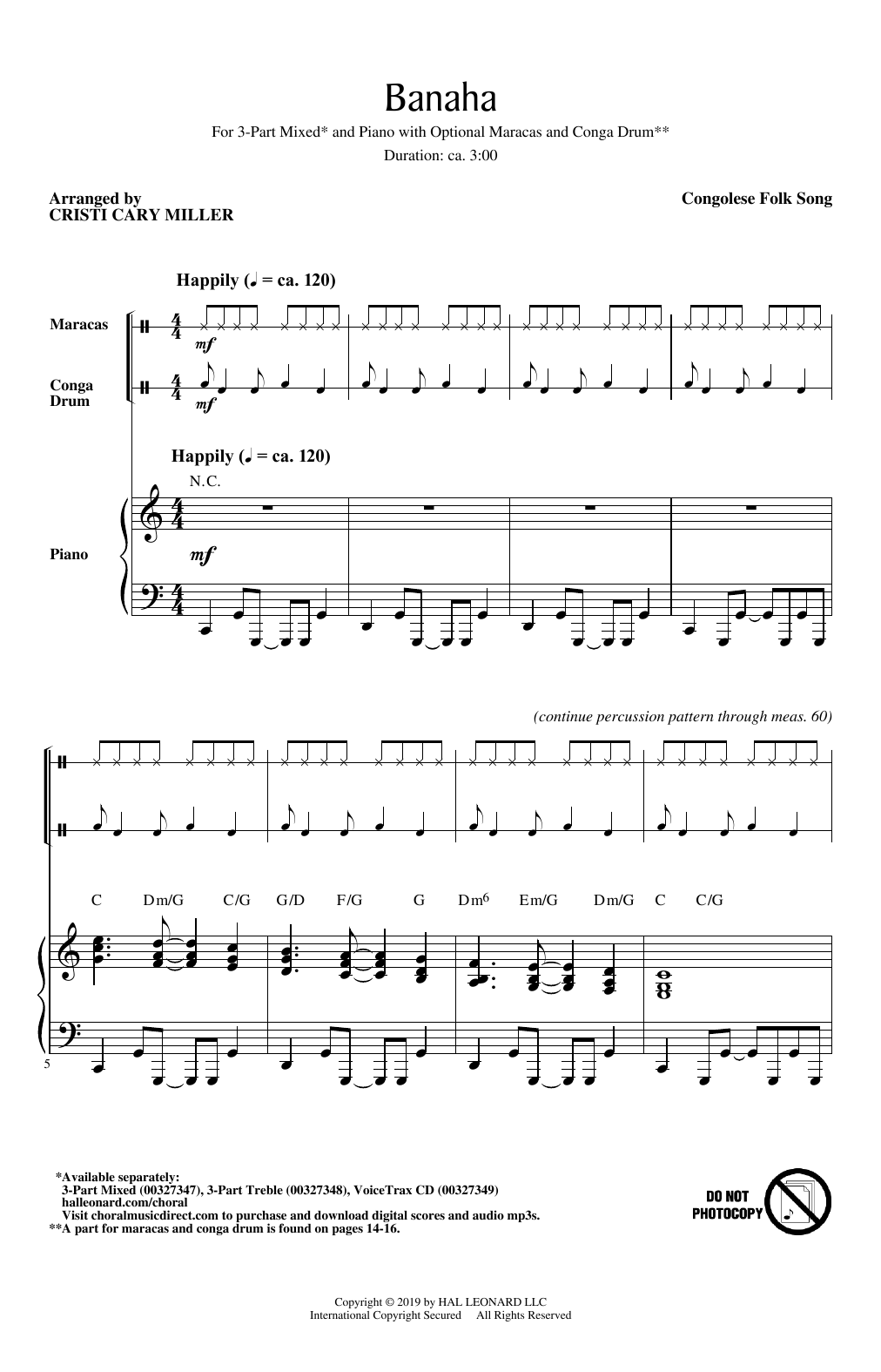 Congolese Folk Song Banaha (arr. Cristi Cary Miller) sheet music notes and chords arranged for 3-Part Mixed Choir