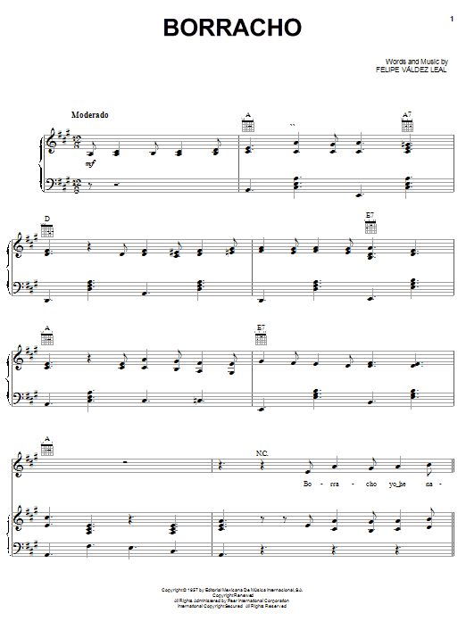 Conjunto Primavera Borracho sheet music notes and chords arranged for Piano, Vocal & Guitar Chords (Right-Hand Melody)