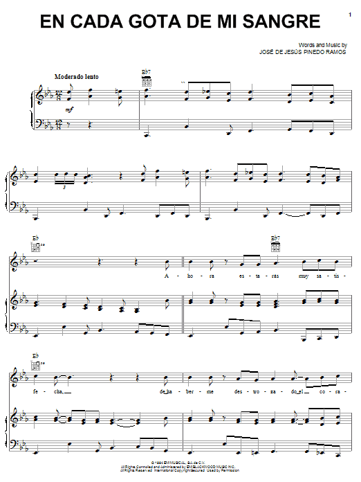 Conjunto Primavera En Cada Gota De Mi Sangre sheet music notes and chords arranged for Piano, Vocal & Guitar Chords (Right-Hand Melody)