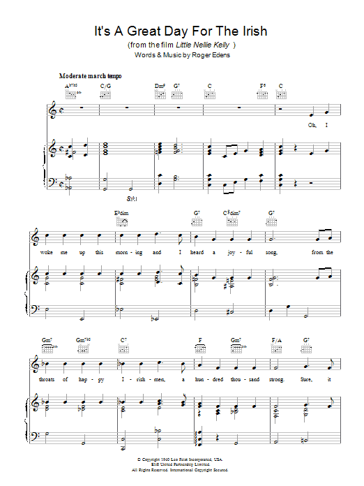 Connie Francis It's A Great Day For The Irish sheet music notes and chords arranged for Piano, Vocal & Guitar Chords