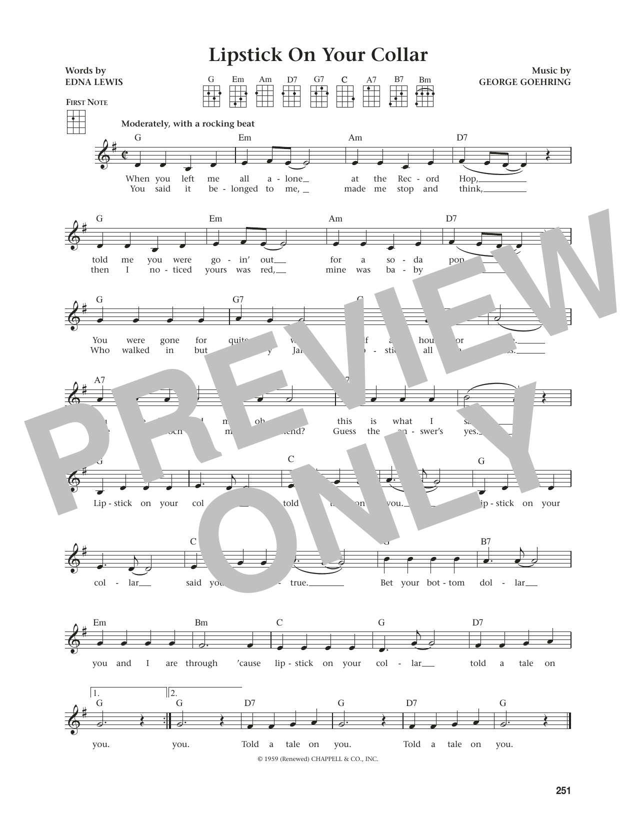 Connie Francis Lipstick On Your Collar (from The Daily Ukulele) (arr. Jim Beloff) sheet music notes and chords arranged for Ukulele