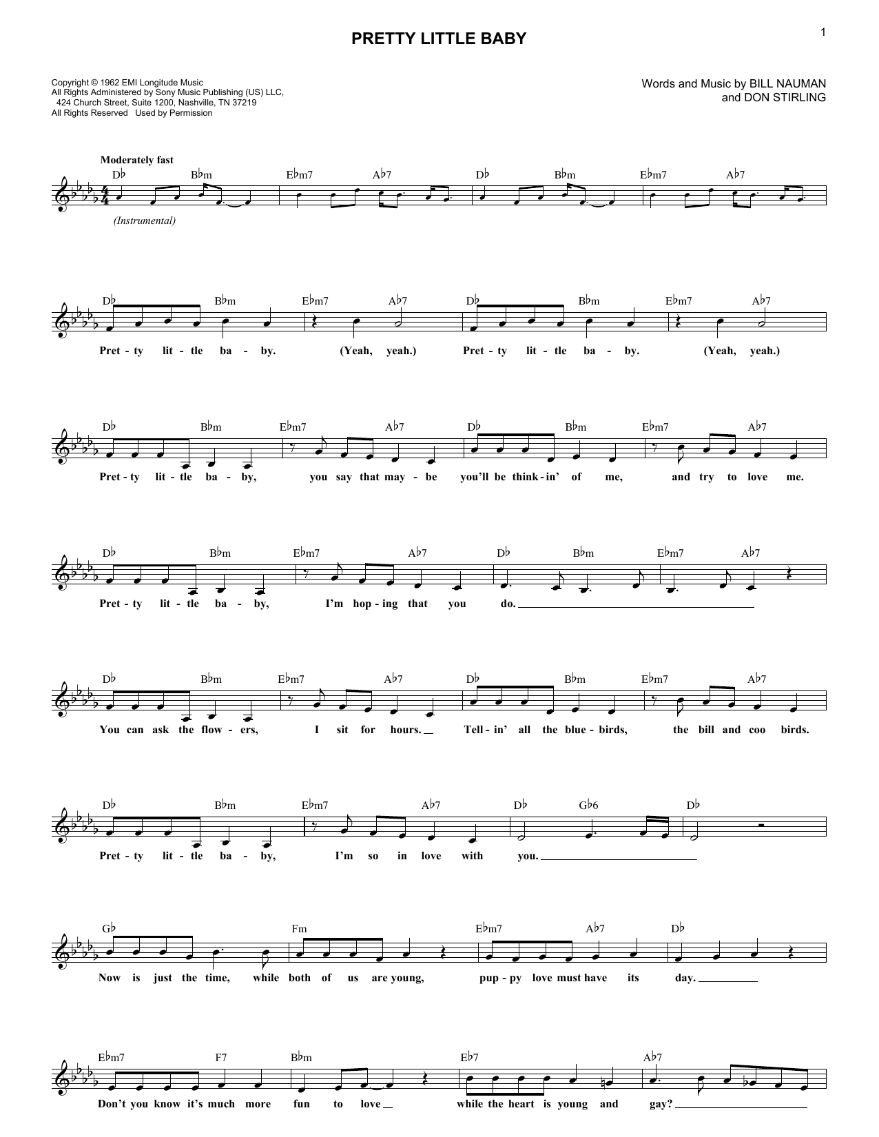 Connie Francis Pretty Little Baby sheet music notes and chords arranged for Super Easy Piano