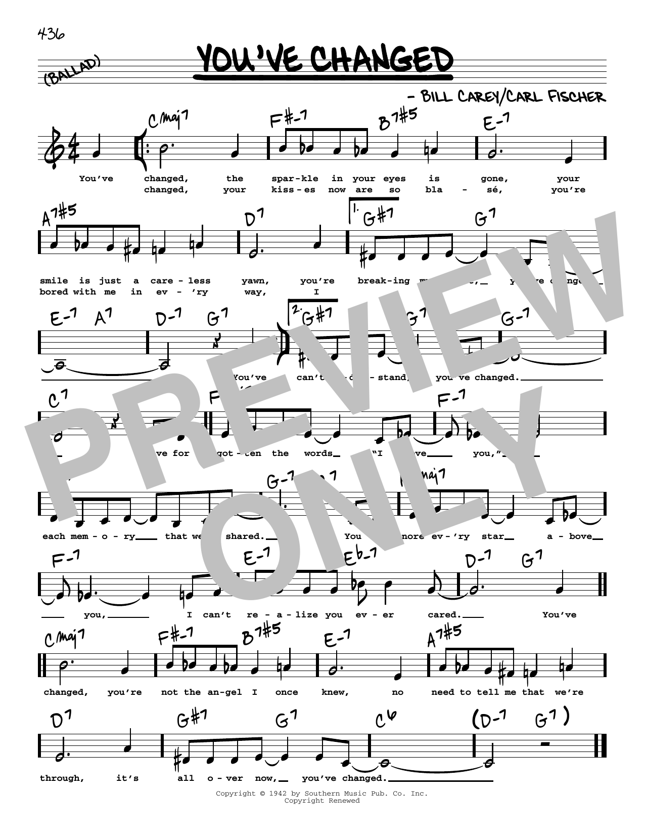 Connie Russell You've Changed (Low Voice) sheet music notes and chords arranged for Real Book – Melody, Lyrics & Chords