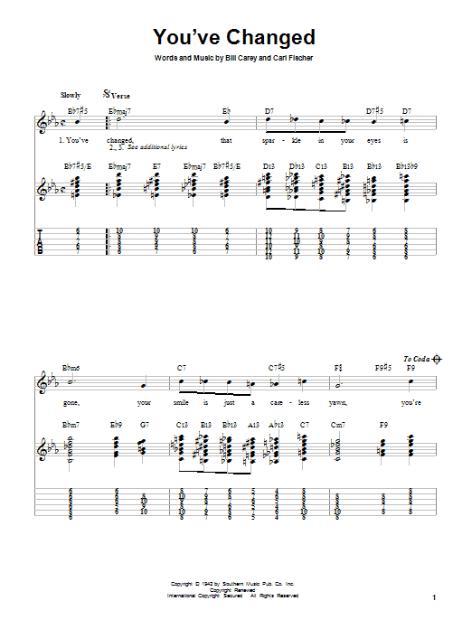 Connie Russell You've Changed sheet music notes and chords arranged for Piano, Vocal & Guitar Chords (Right-Hand Melody)