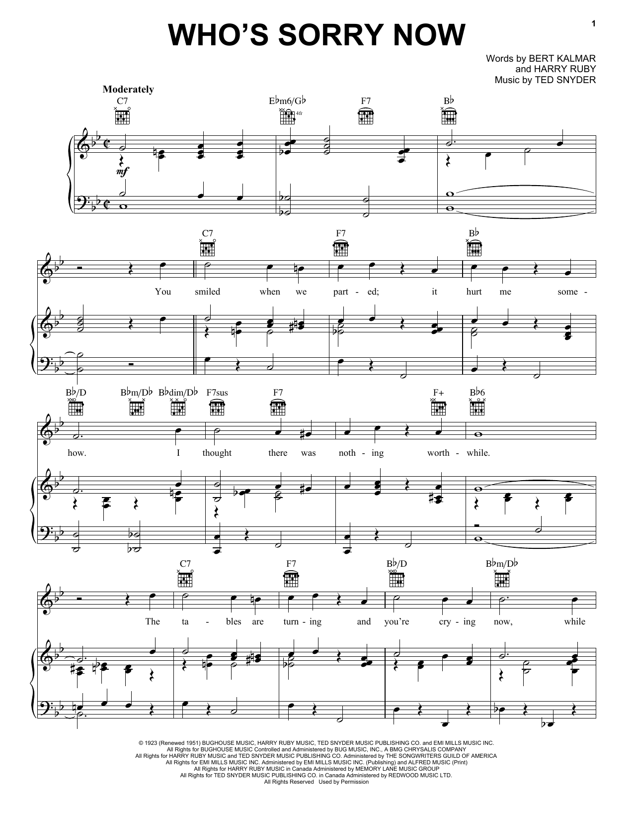 Connie Francis Who's Sorry Now sheet music notes and chords. Download Printable PDF.