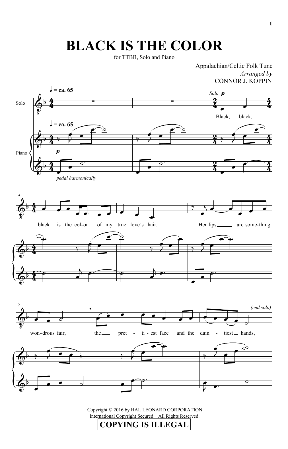 Connor J. Koppin Black Is The Color sheet music notes and chords arranged for TTBB Choir