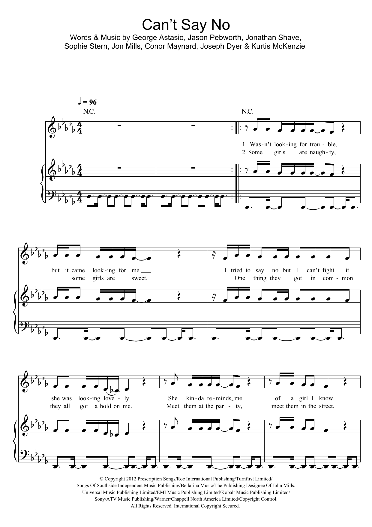 Conor Maynard Can't Say No sheet music notes and chords arranged for Piano, Vocal & Guitar Chords