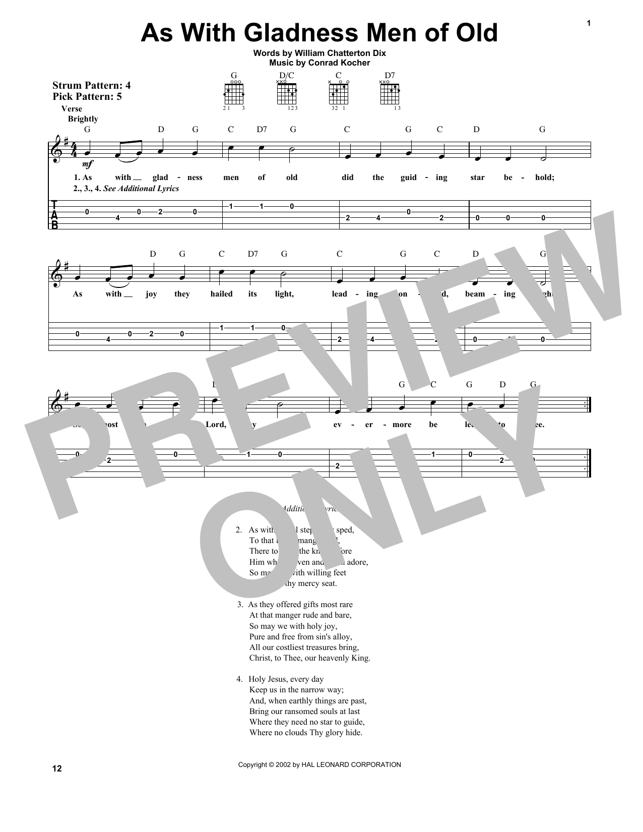 Conrad Kocher As With Gladness Men Of Old sheet music notes and chords arranged for Easy Guitar Tab