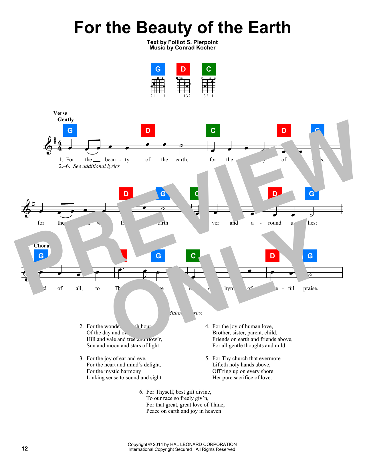 Conrad Kocher For The Beauty Of The Earth sheet music notes and chords arranged for ChordBuddy