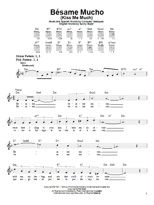 Consuelo Velazquez Bésame Mucho (Kiss Me Much) sheet music notes and chords arranged for Ukulele