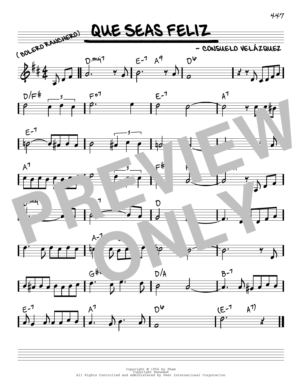 Consuelo Velazquez Que Seas Feliz sheet music notes and chords arranged for Real Book – Melody & Chords