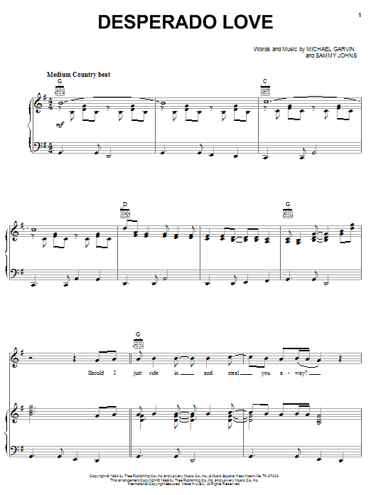 Conway Twitty Desperado Love sheet music notes and chords arranged for Piano, Vocal & Guitar Chords (Right-Hand Melody)