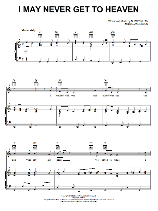 Conway Twitty I May Never Get To Heaven sheet music notes and chords arranged for Piano, Vocal & Guitar Chords (Right-Hand Melody)