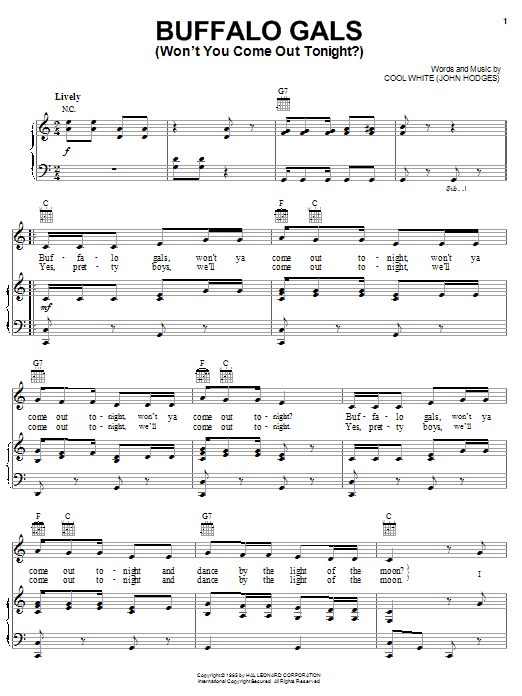 Cool White Buffalo Gals (Won't You Come Out Tonight?) sheet music notes and chords arranged for Guitar Chords/Lyrics