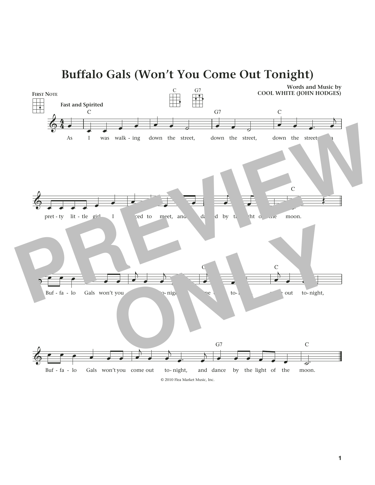 Cool White (John Hodges) Buffalo Gals (Won't You Come Out Tonight?) (from The Daily Ukulele) (arr. Liz and Jim Beloff) sheet music notes and chords arranged for Ukulele