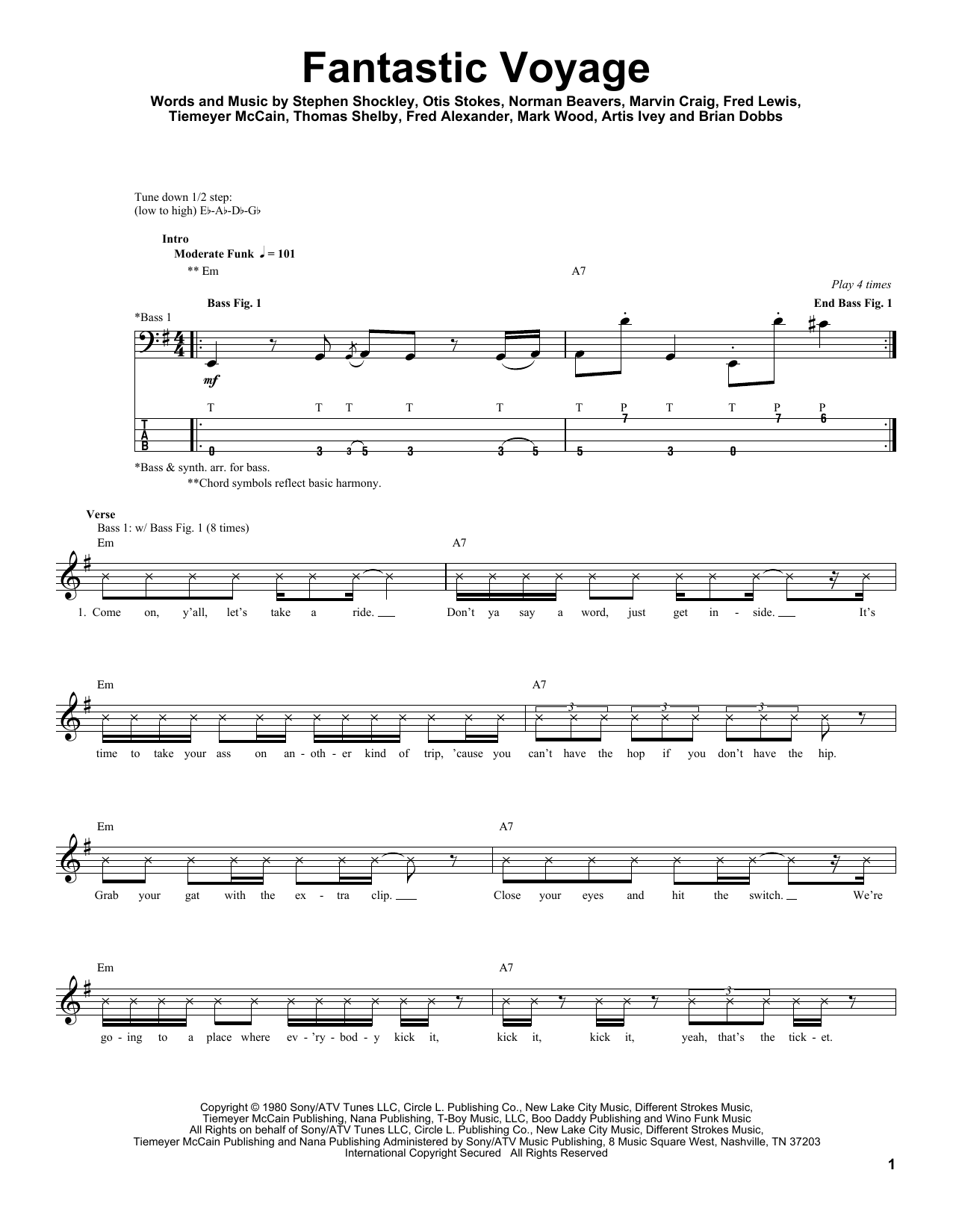 Coolio Fantastic Voyage sheet music notes and chords arranged for Bass Guitar Tab