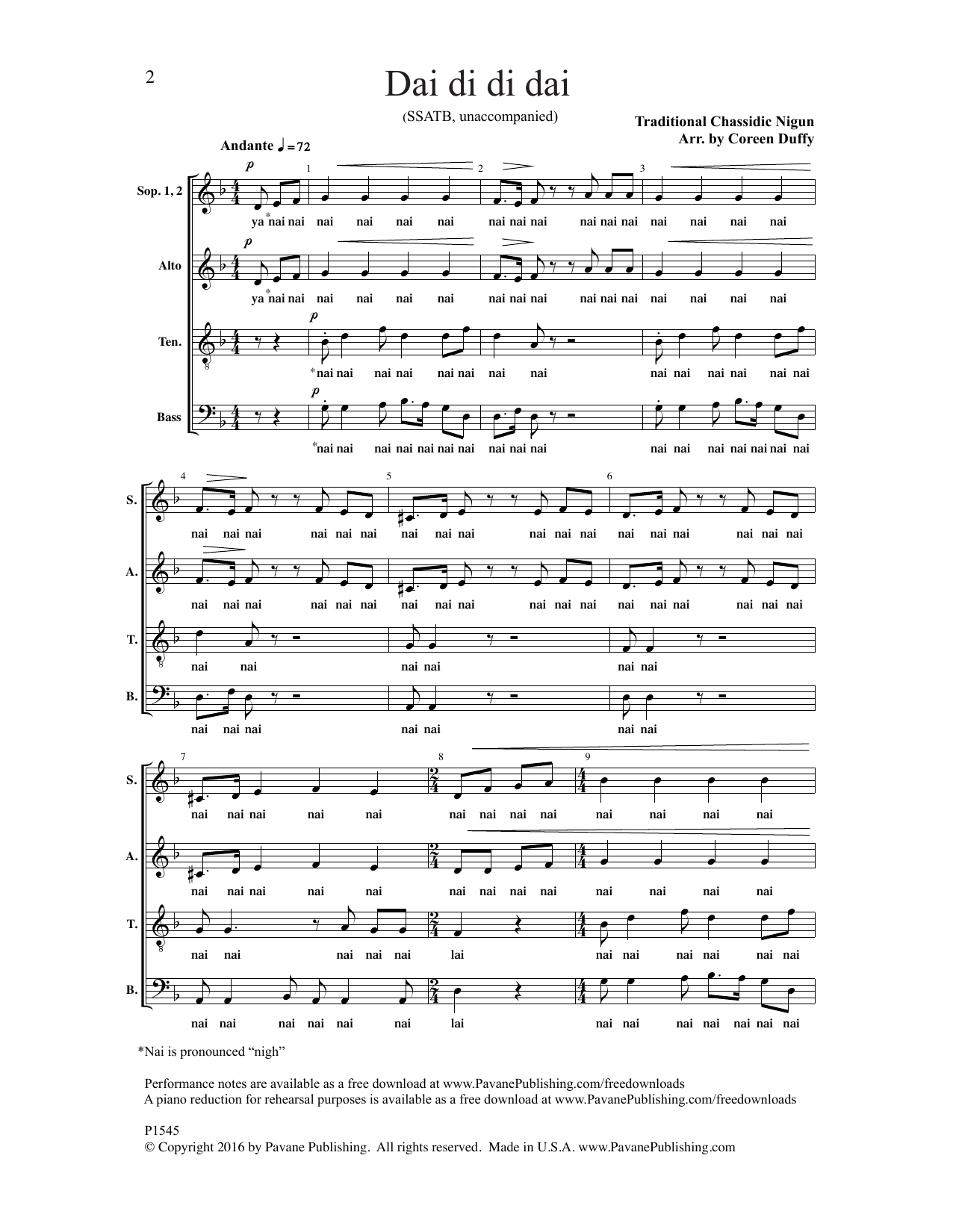 Coreen Duffy Dai Di Di Dai sheet music notes and chords arranged for Choir