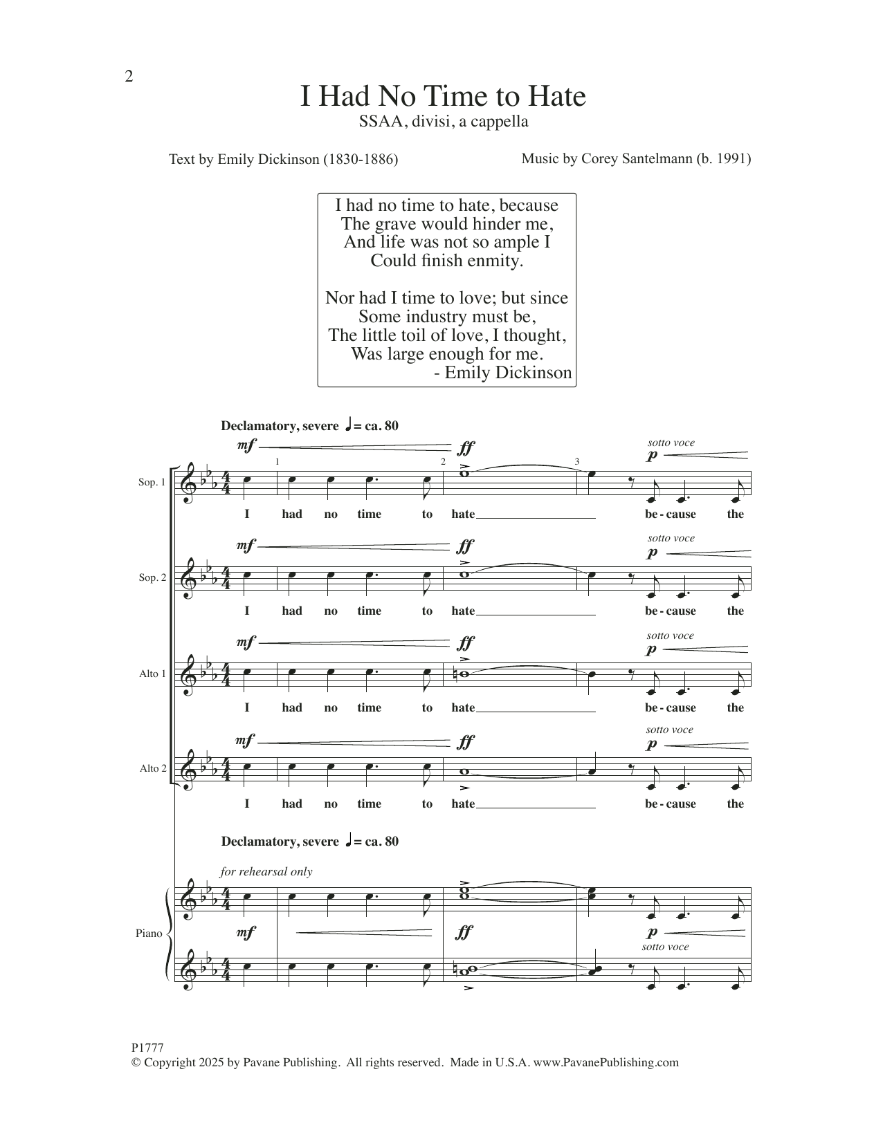 Corey Santelmann I Had No Time To Hate sheet music notes and chords arranged for SSAA Choir