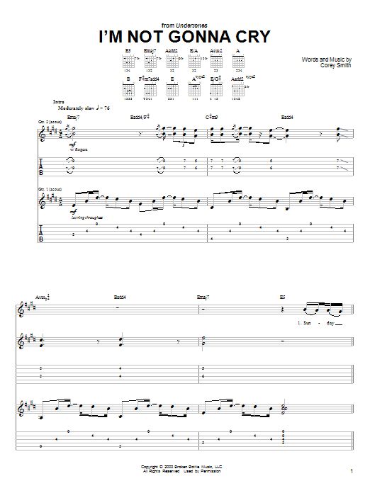 Corey Smith I'm Not Gonna Cry sheet music notes and chords arranged for Guitar Tab